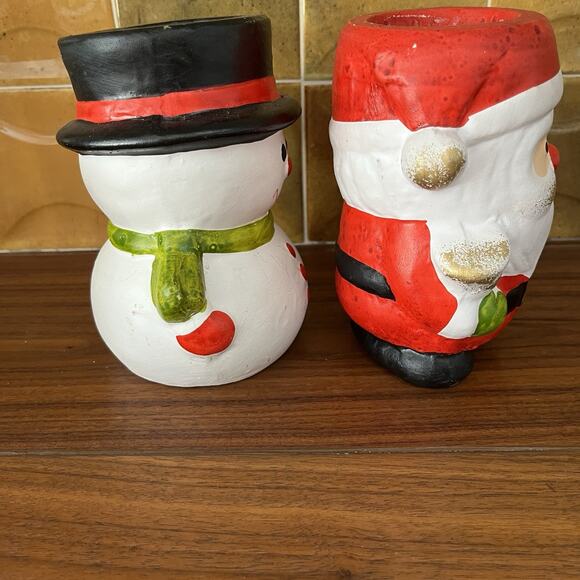 Santa Claus and Snowman Ceramic Candle Holders Christmas - Picture 5 of 9